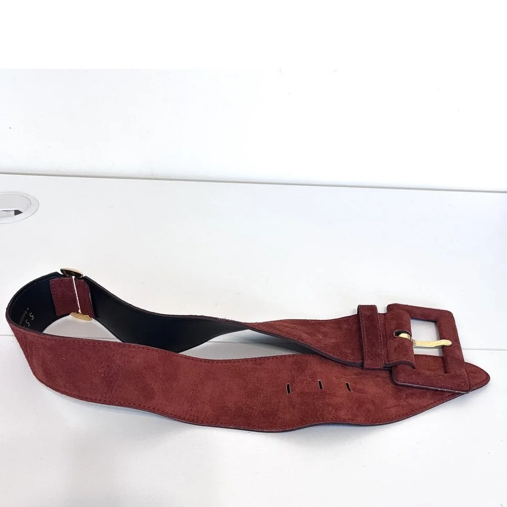 Express Vintage 80s Suede Statement Belt Small Rust Brown Chunky Wide Leather